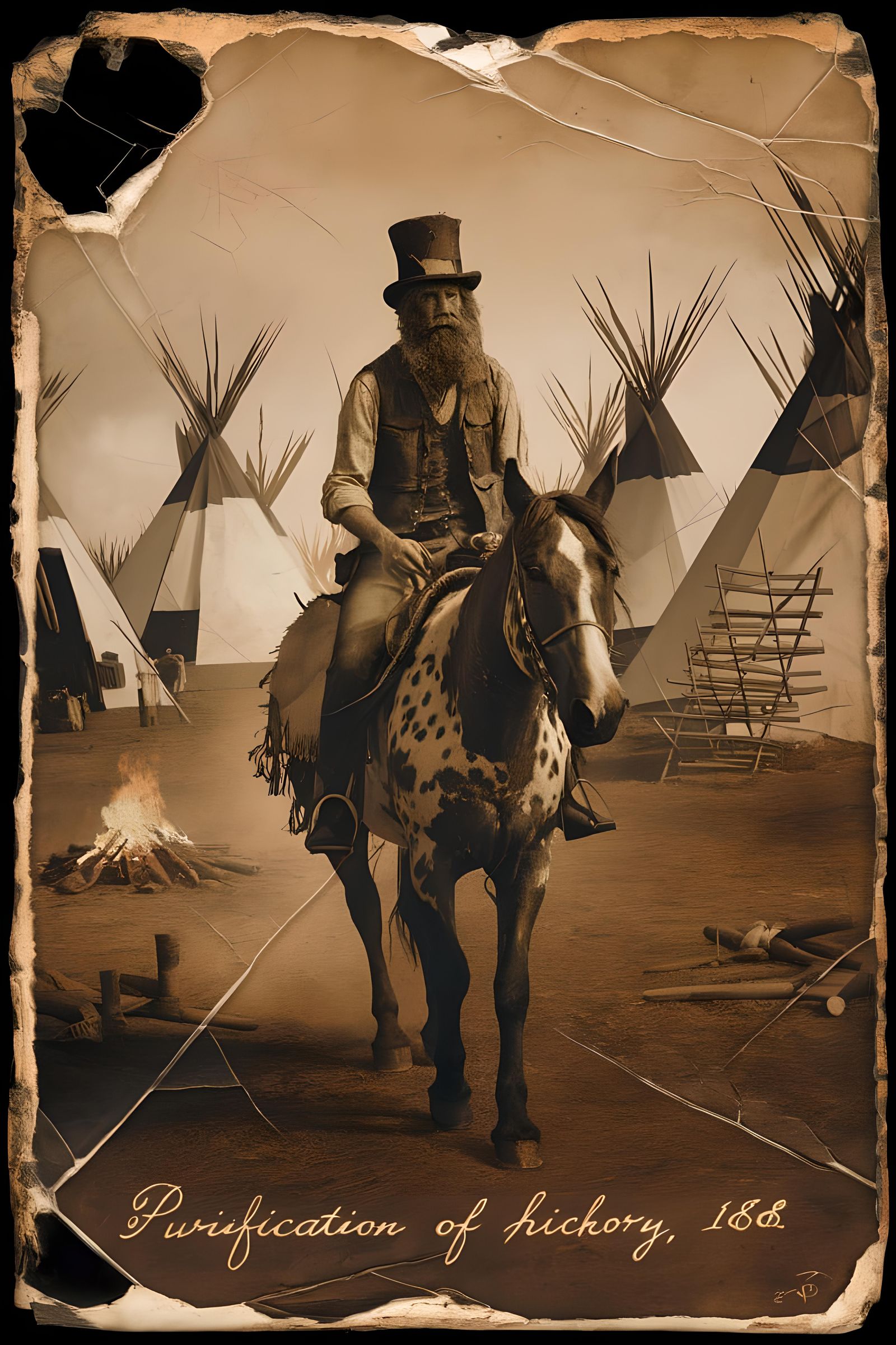 Rugged Outlaw Rides into 1868 Native American Village