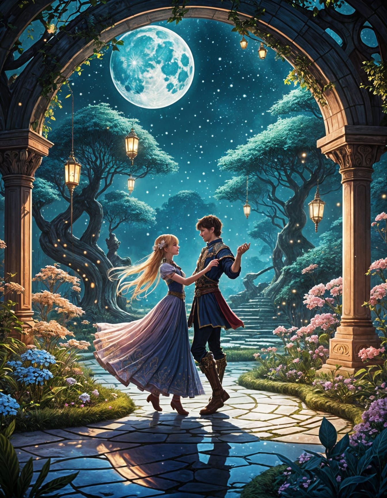 Ethereal Lunar Garden Waltz in Fantasy Style