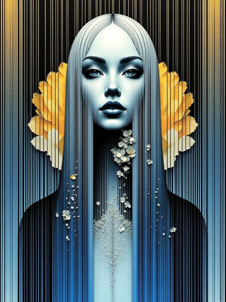 Female Figure with Linear Elegance in Surreal Geometric Desi...