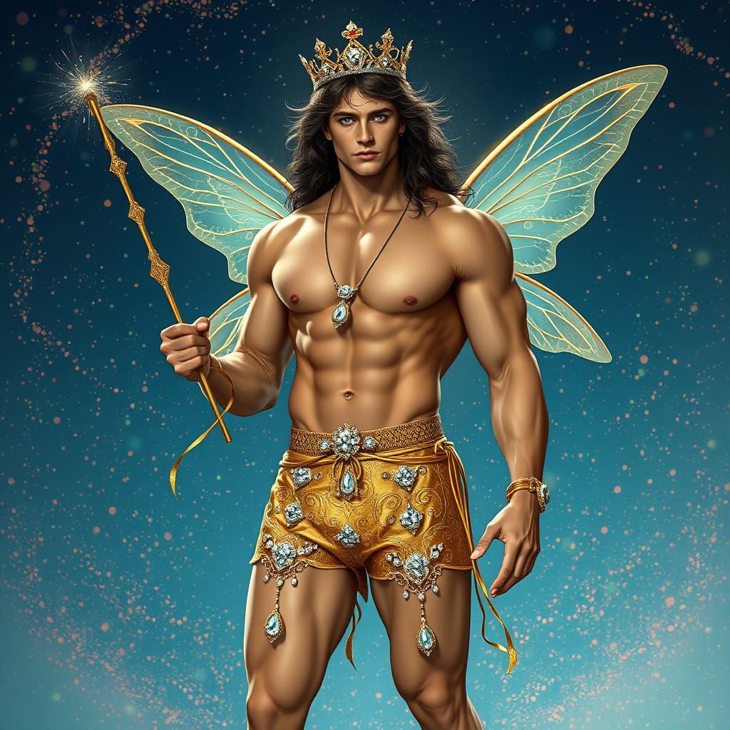 Muscular Man with Fairy Wings in Photorealistic Style