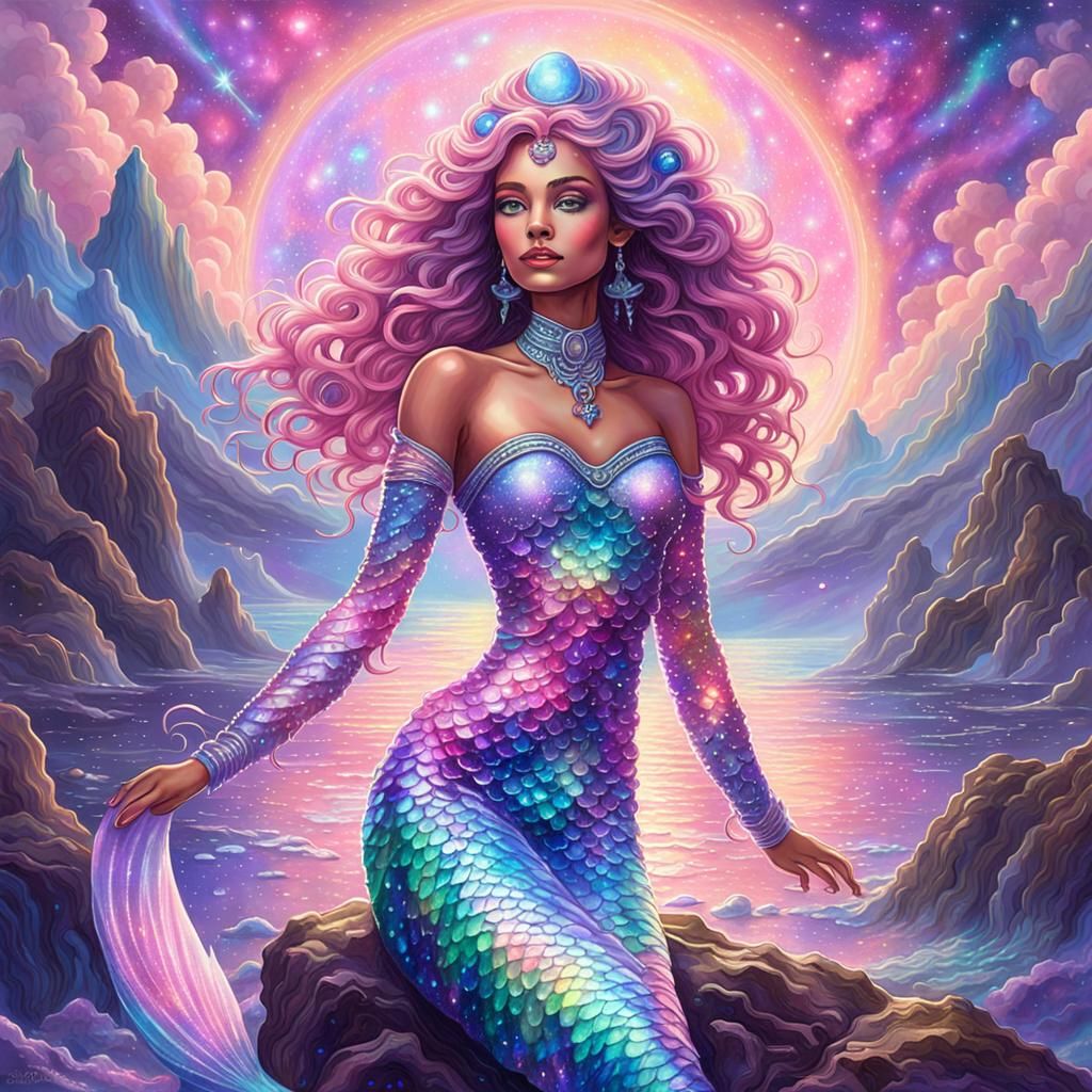 Galactic Goddess in Nebula Landscape