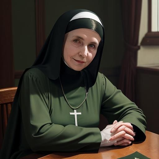 Portrait of a Modern Nun in a Dazzling Green Habit