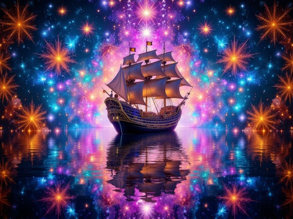 Kaleidoscopic Galleon Ship in Roman Port