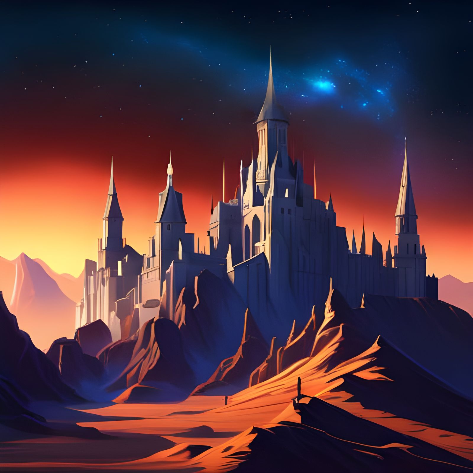 Majestic Castle in Winter Mountain Landscape