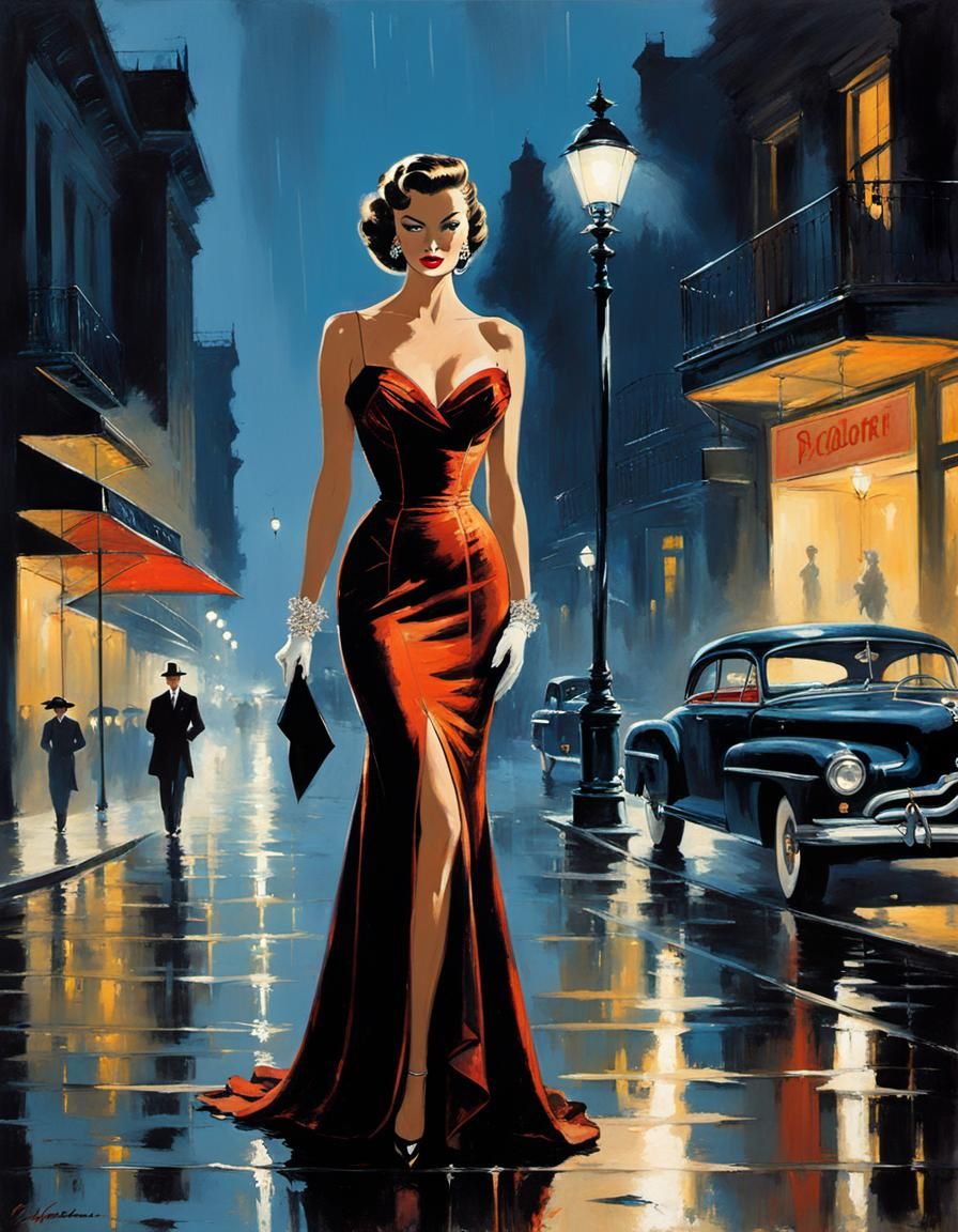 Sultry 1950s Femme Fatale in Velvet Veil