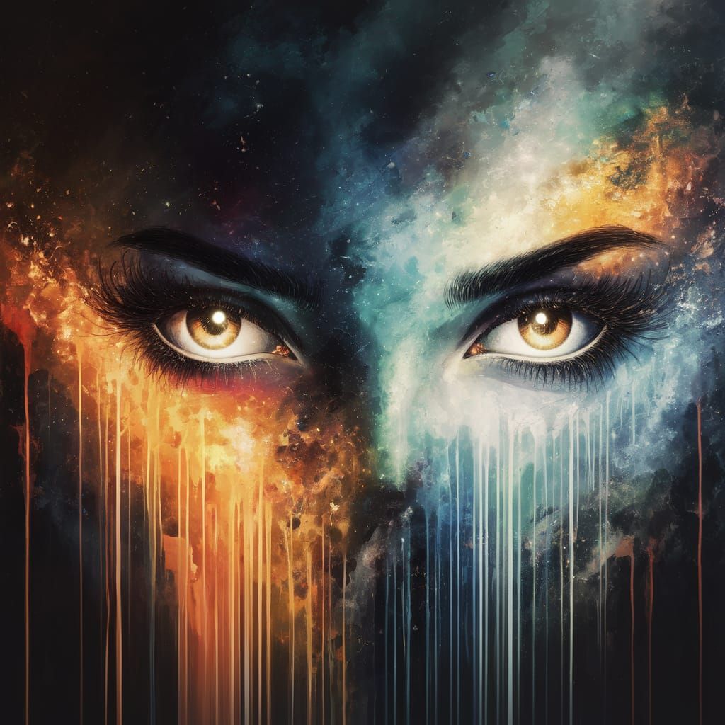 Ethereal Eyes in Abstract Painting of Luminous Aether