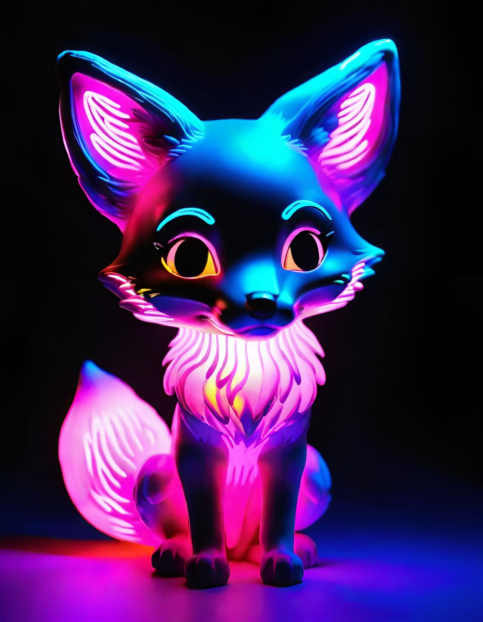 Chibi Fox in Neon Light Art