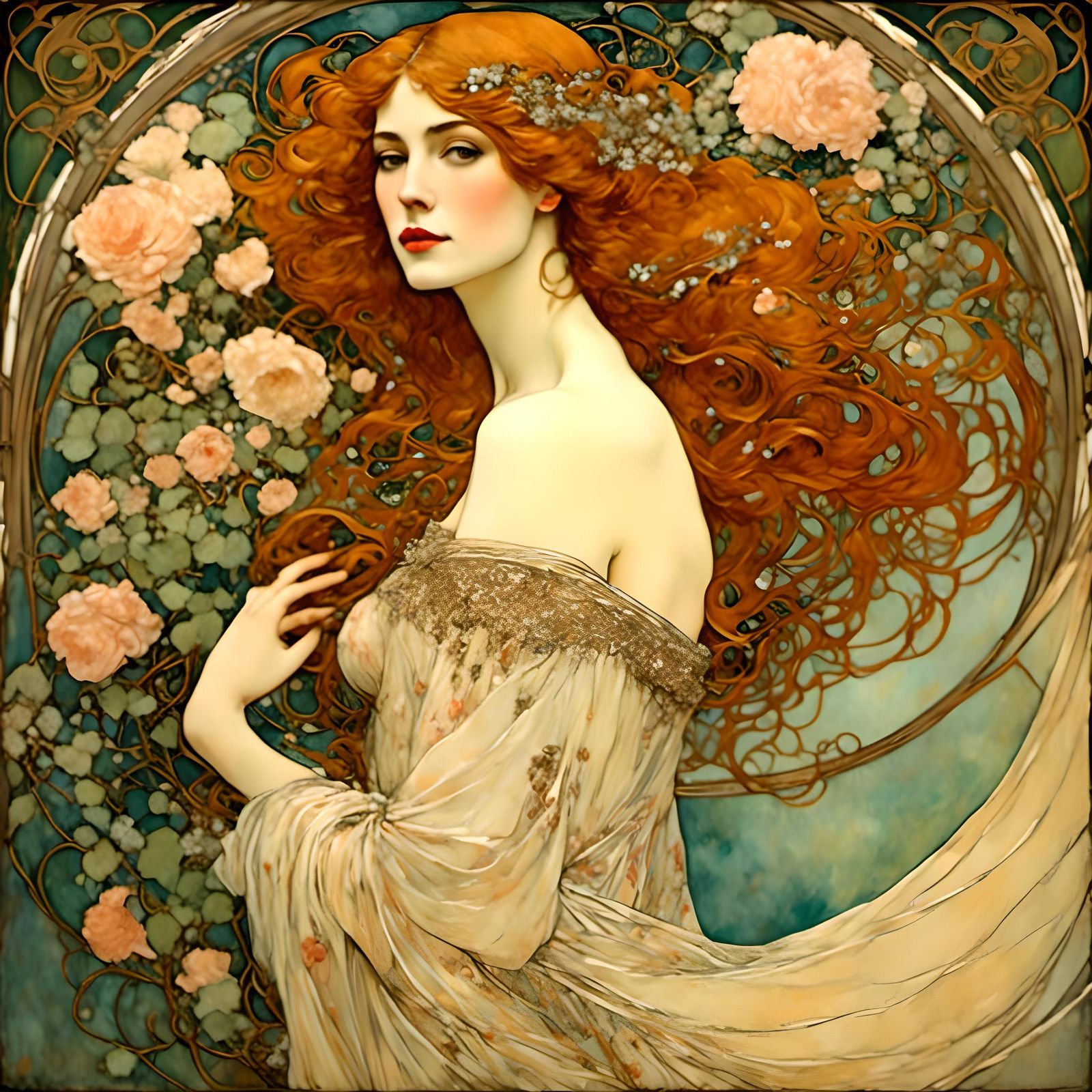 <lora:Photo-nouveau fusion:1.0> Roses Art Nouveau