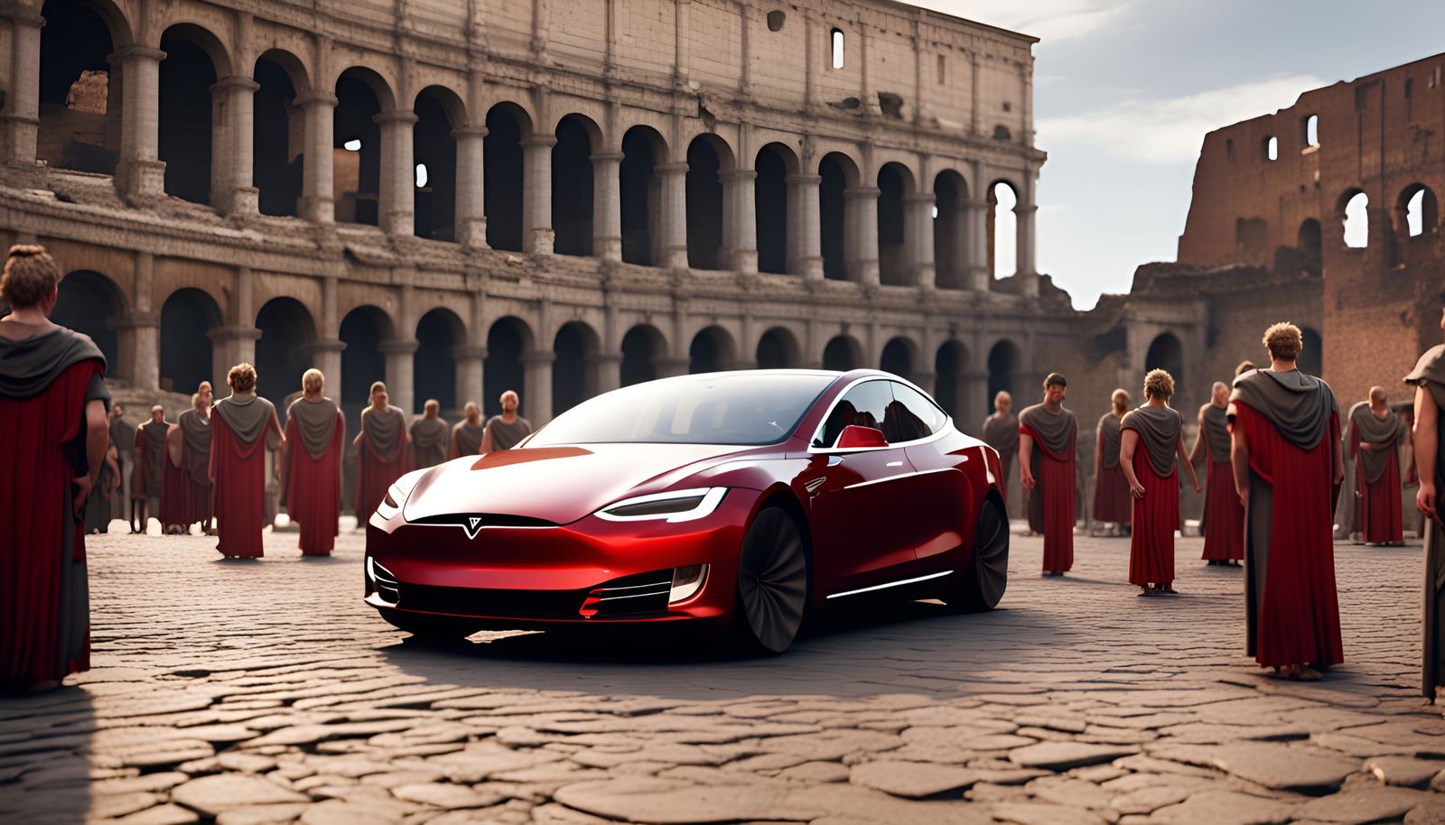 Tesla in Ancient Rome - 3D Realistic Rendering
