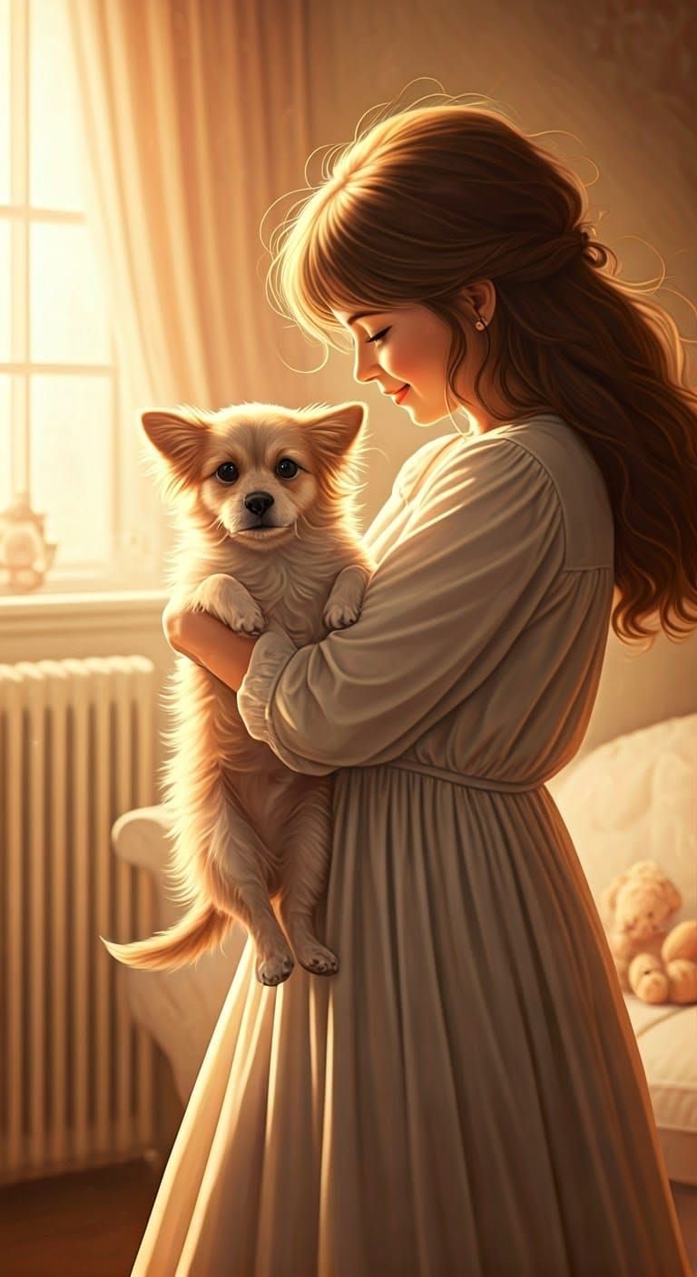 Woman Tenderly Rocks Her Cherished Pet in a Whimsical Nurser...