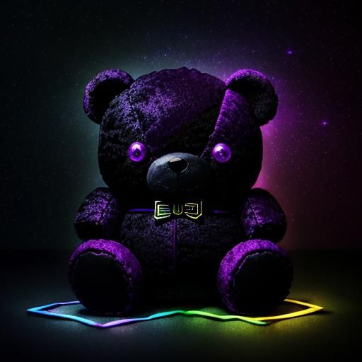 Vibrant Rainbow Teddy Plushie Radiates Night Sky Glow