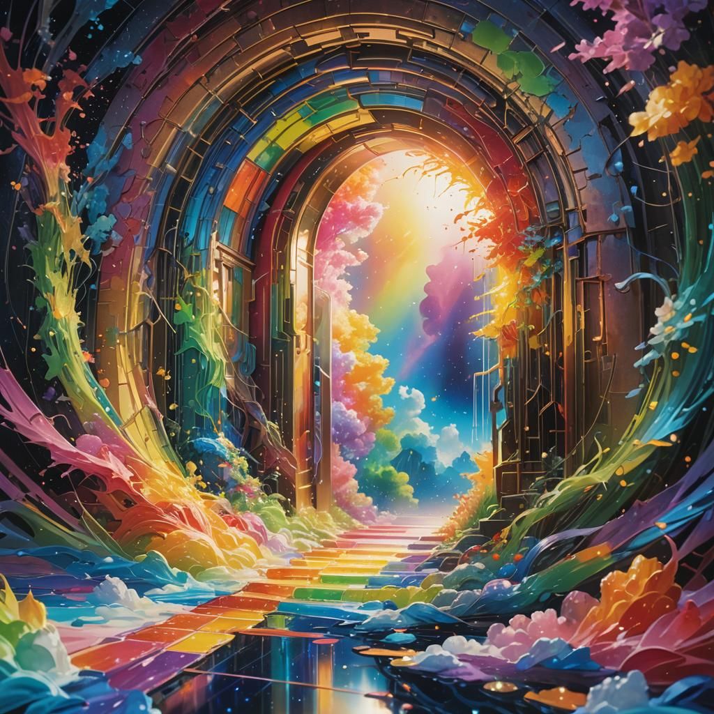 Vibrant Anime Portal in a Dreamy Landscape