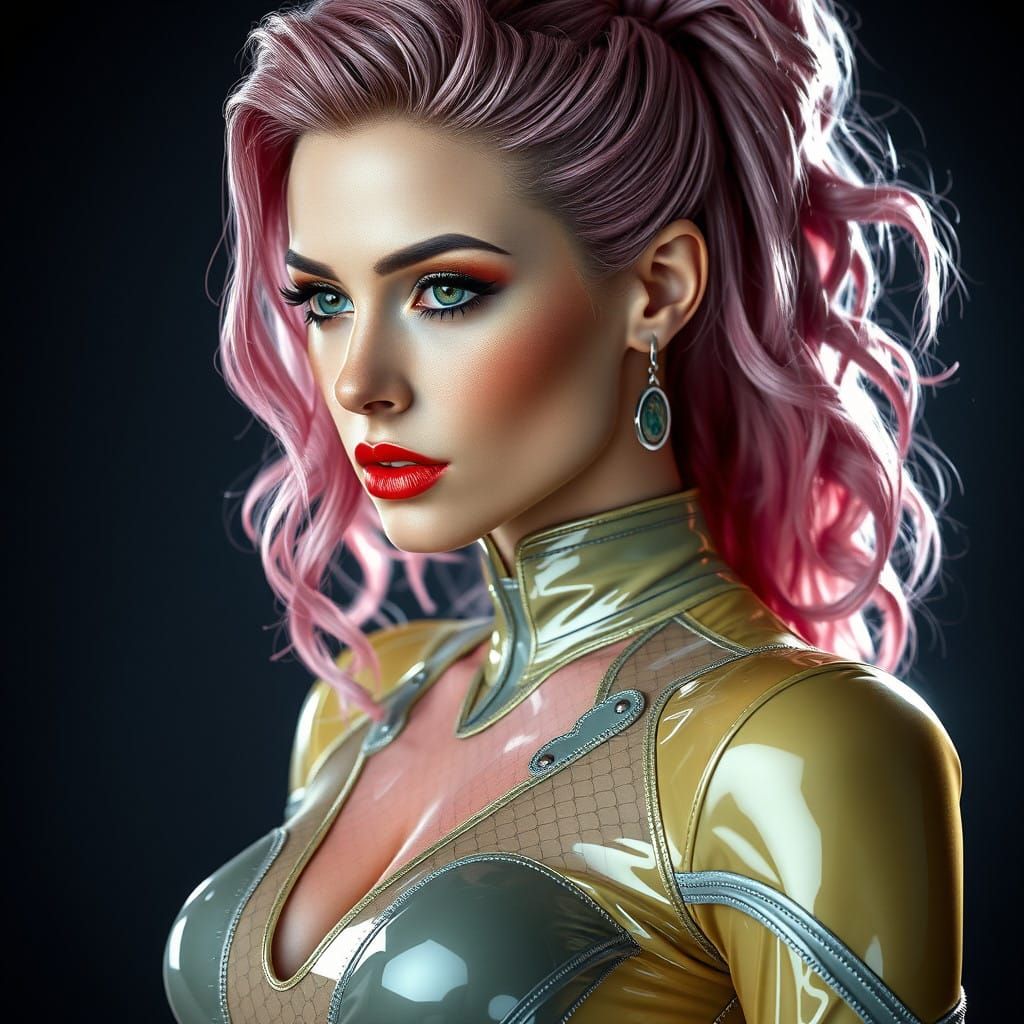 Hyperrealistic Cyberpunk Femme in PVC Dress, Inspired by Bor...