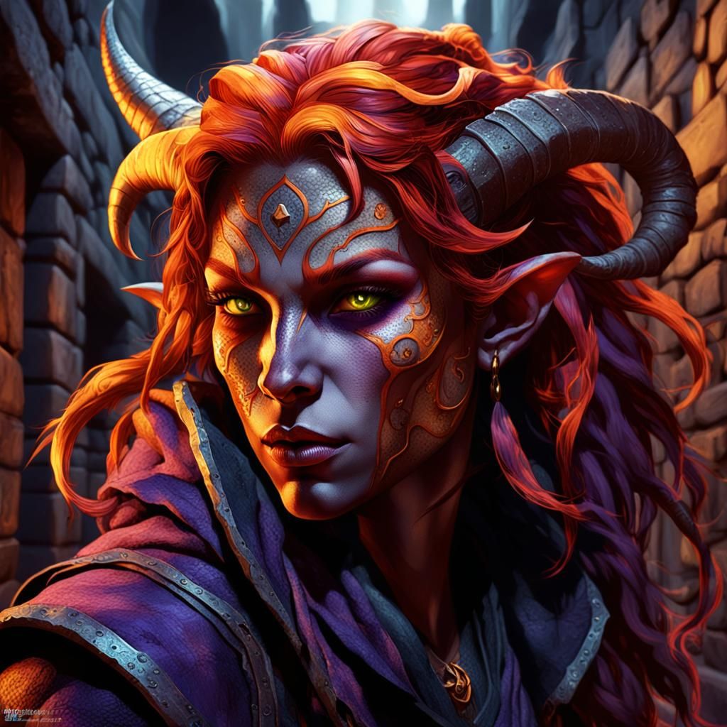 Mysterious Rogue Tiefling in Dark Alleyway