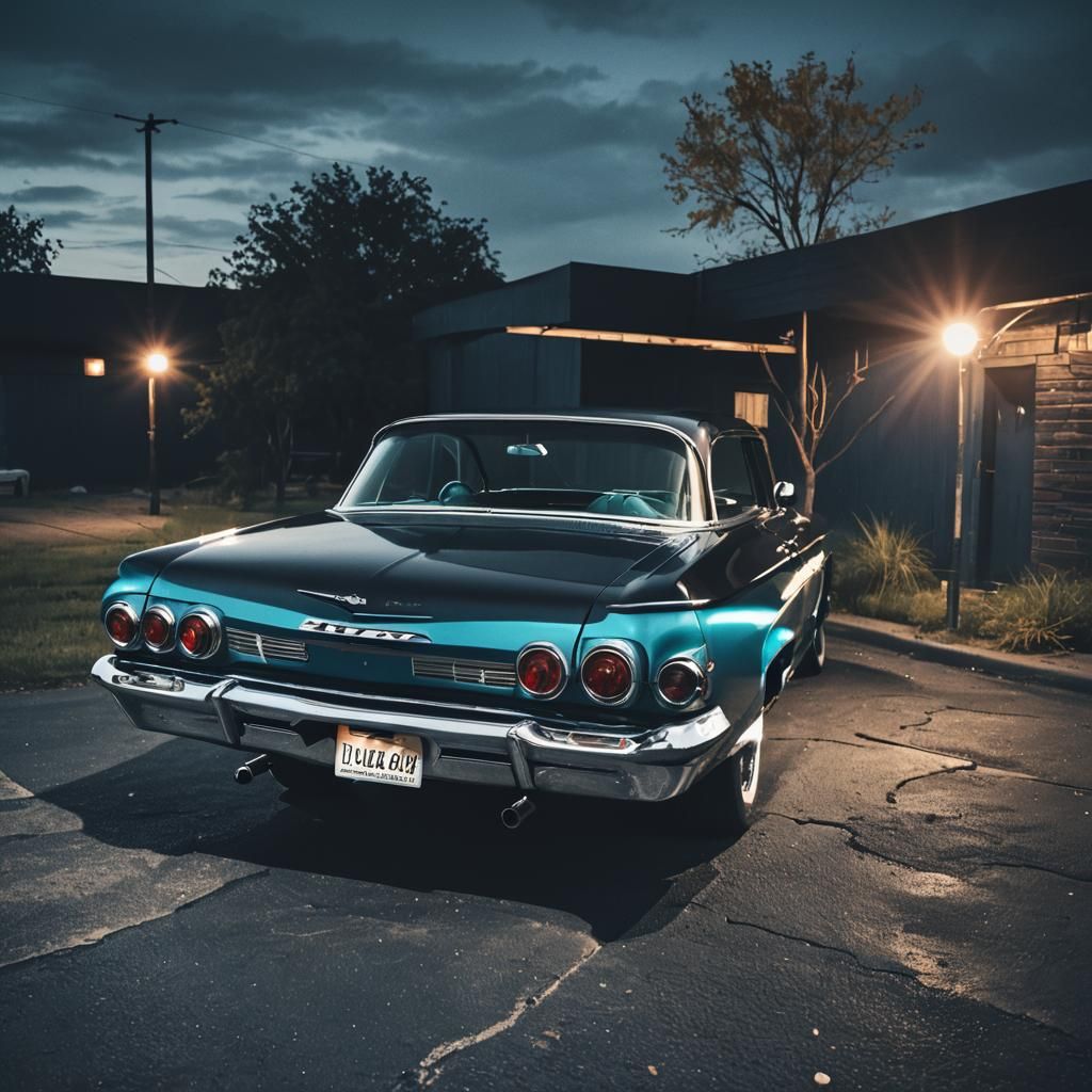 Vintage 1963 Chevy Impala Cruising in Moody Atmosphere