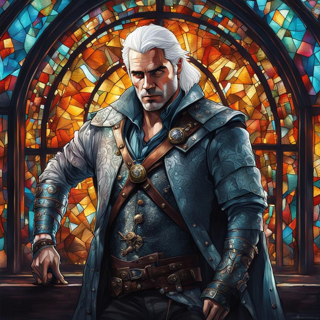 The Witcher in Steampunk Splendor with Stained Glass Majesty