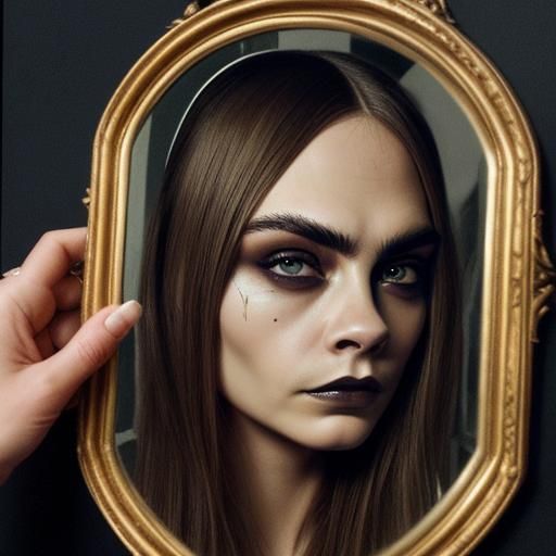 Ethereal Gothic Beauty Unveils Dark Secret in Antique Mirror