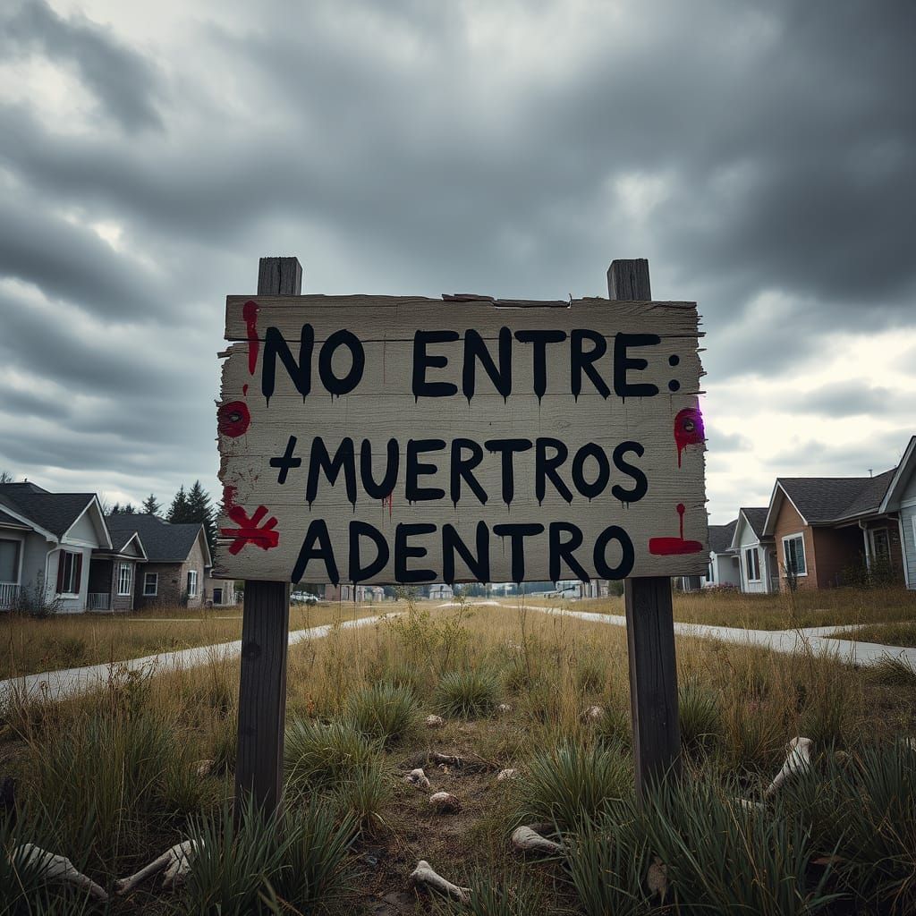 Eerie Warning Sign in Abandoned Suburbia