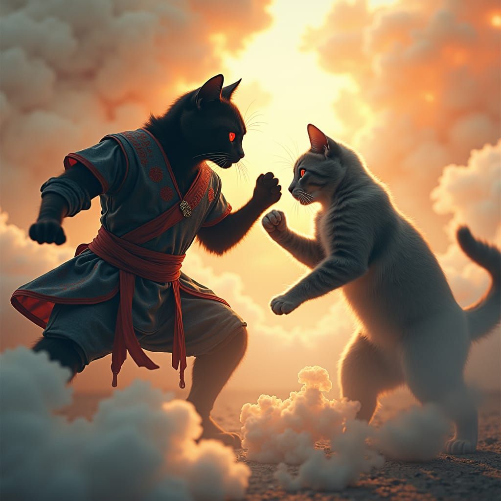 Majestic Black Cat Duel in Heavenly Glow
