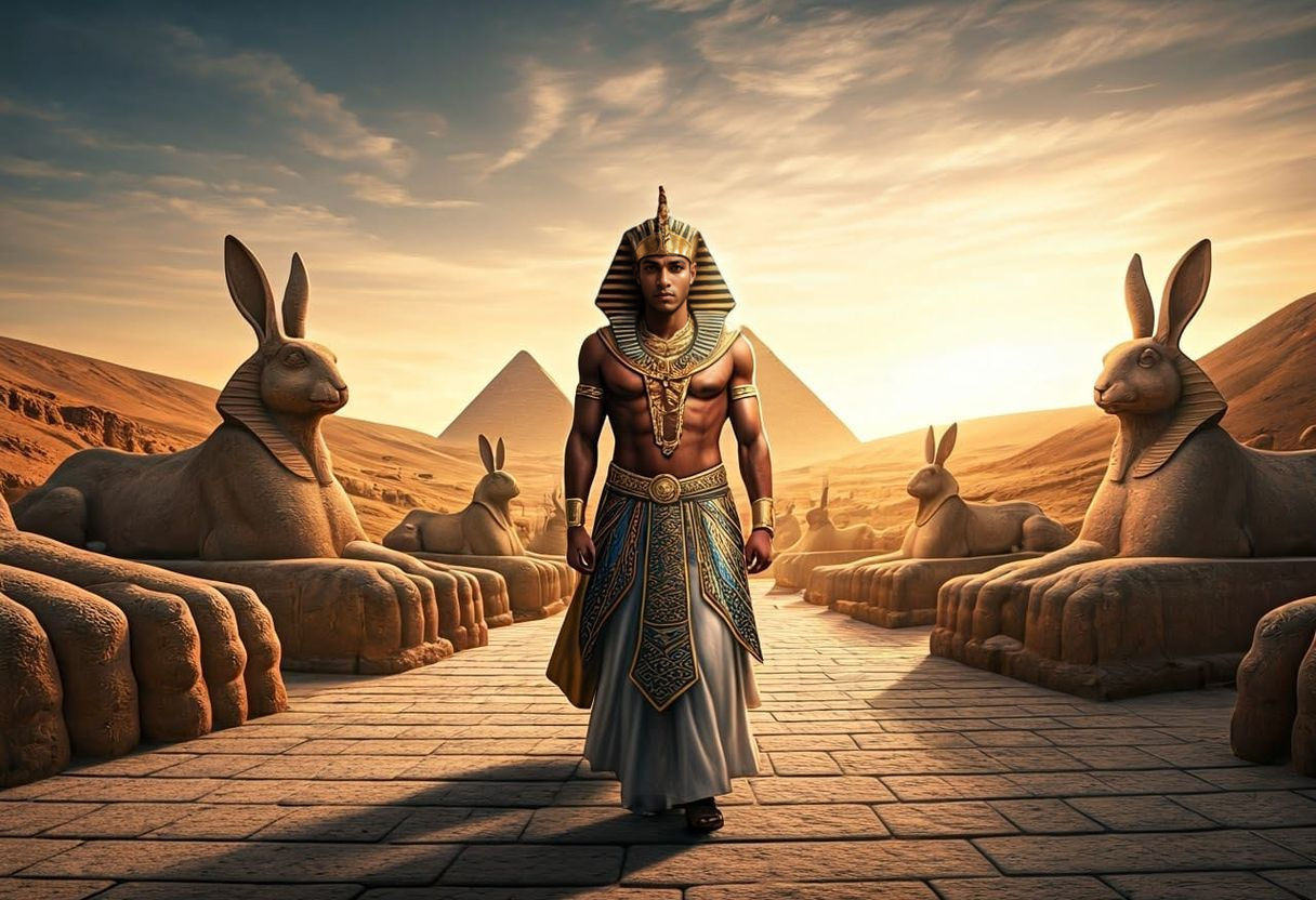 Ancient Egyptian Pharaoh in Mystical Desert Landscape