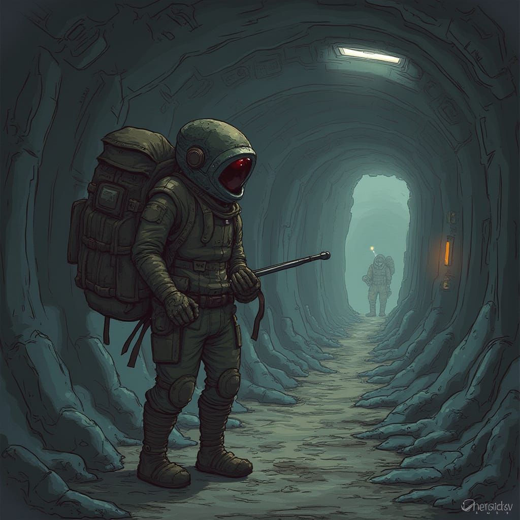 Sci-Fi Scavenger Discovering Mysterious Hilt in Spaceport