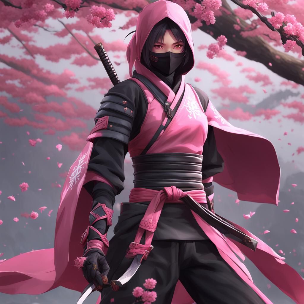 Surreal Anime Heroine in Vibrant Pink Attire