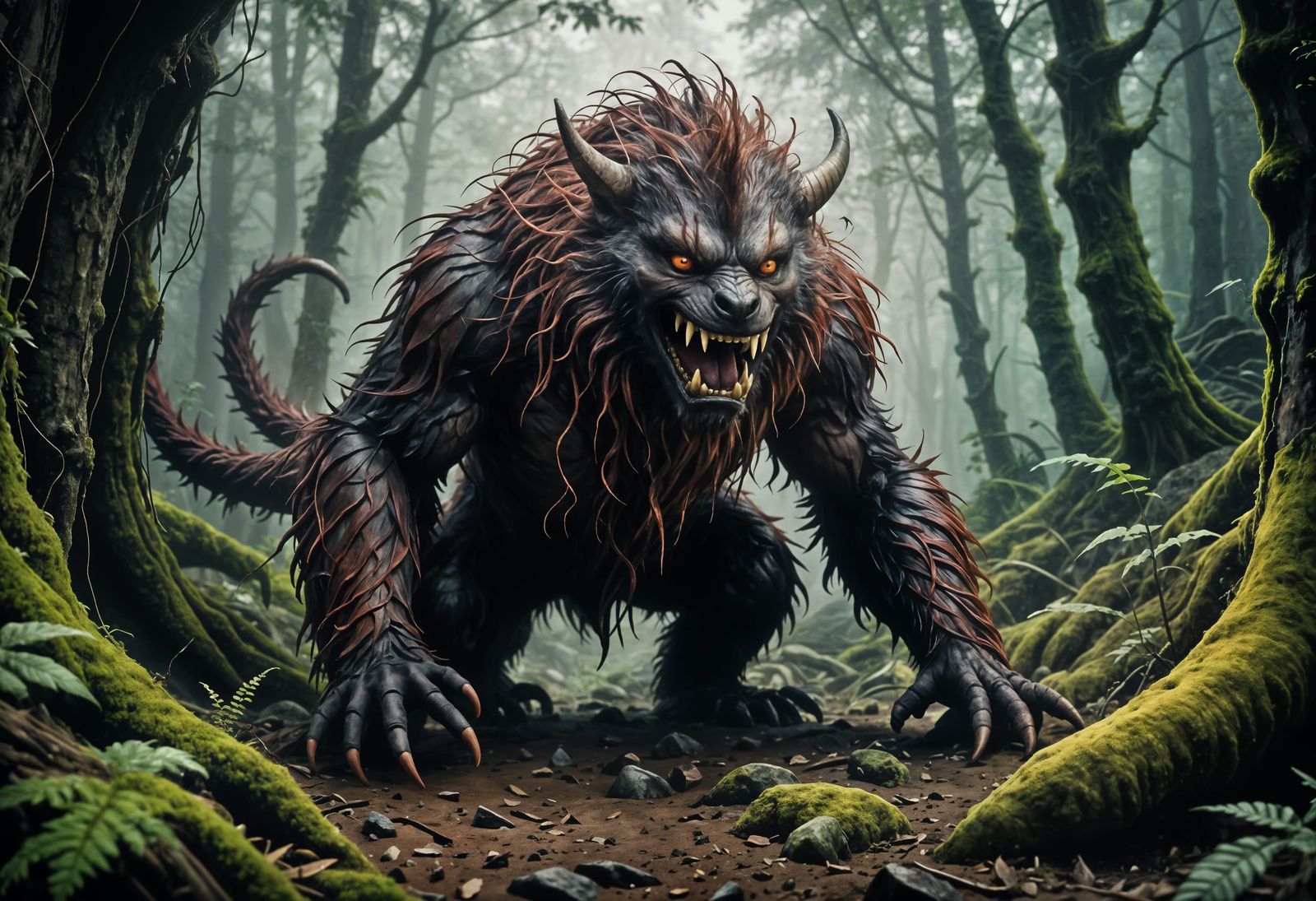 Foggy Morning Encounter in Deep Forest