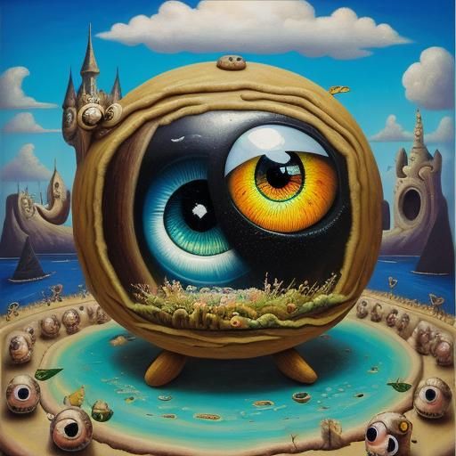 Whimsical Chibi Creature in Surrealist Dreamscapes