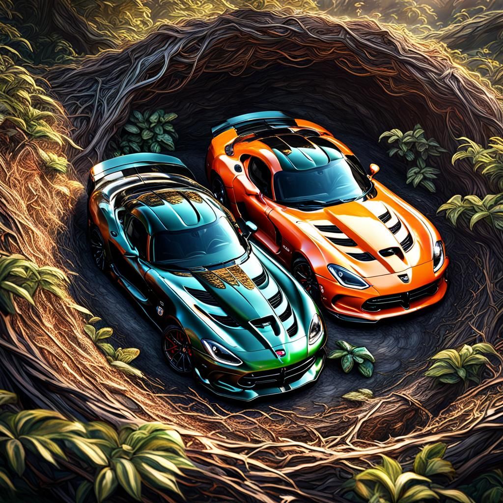 Dodge Vipers Perched on a Fantastical Nest