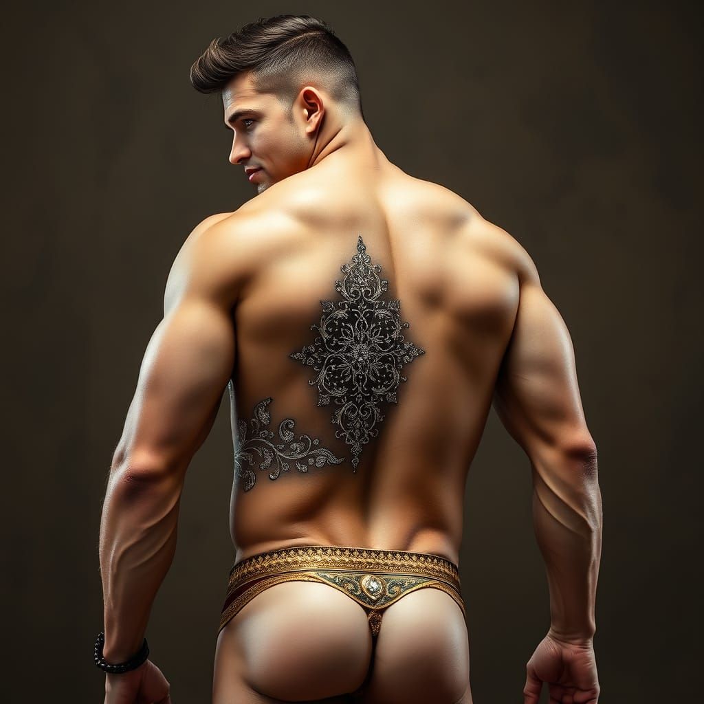 Seductive Man in Persian Motif, Intricate Details