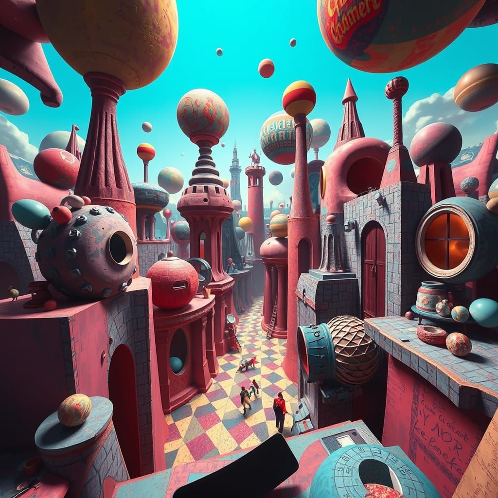 Surreal Dreamscape with Distorted Shapes and Vibrant Colors