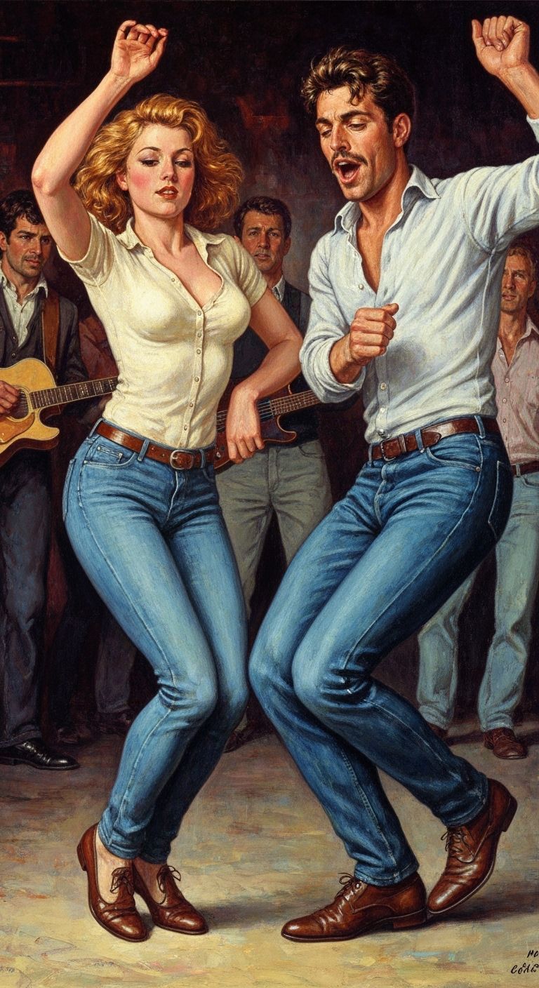 Couple Dancing to Rock'n'Roll in Lively Atmosphere