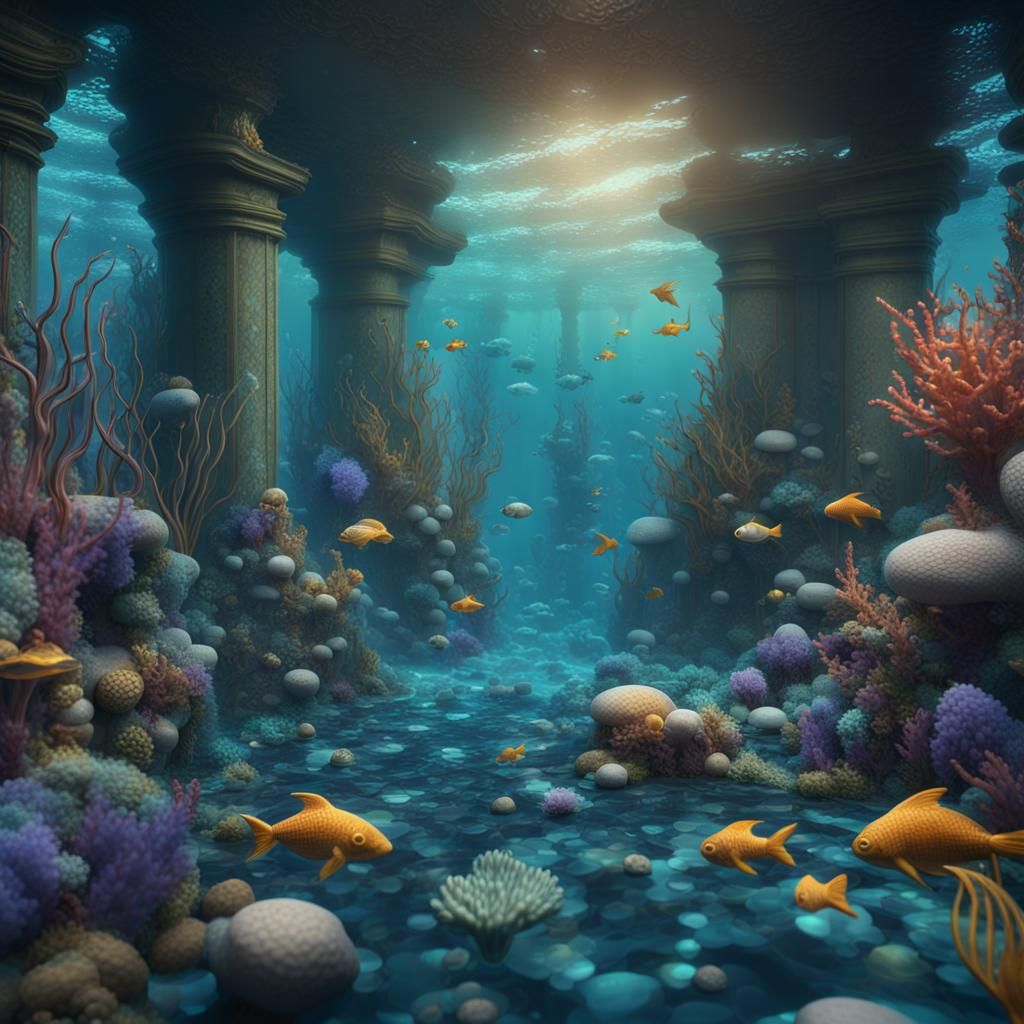 Mystical Underwater Realm in Vibrant Mosaic Tiles