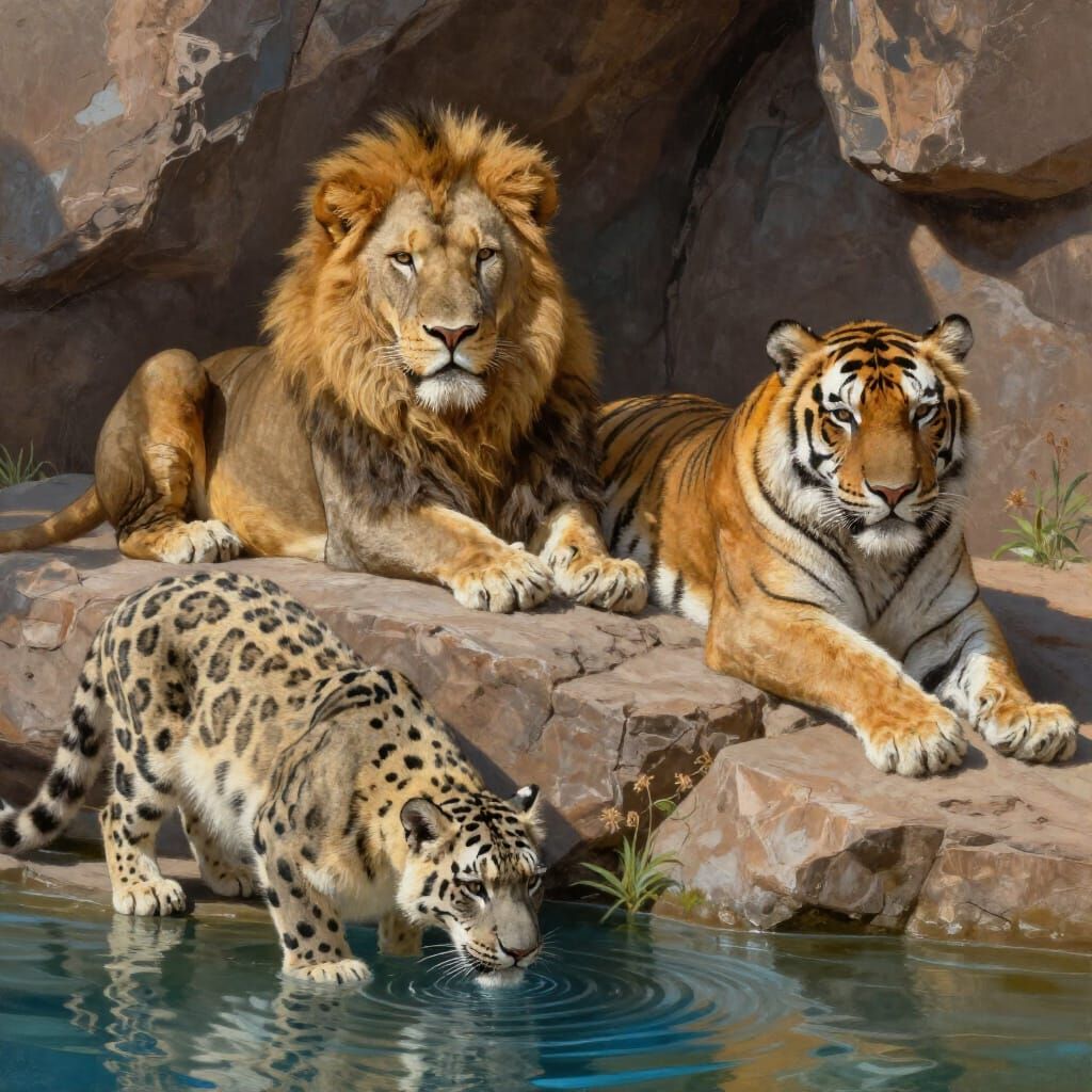 Majestic Big Cats in Hyperrealistic Digital Painting