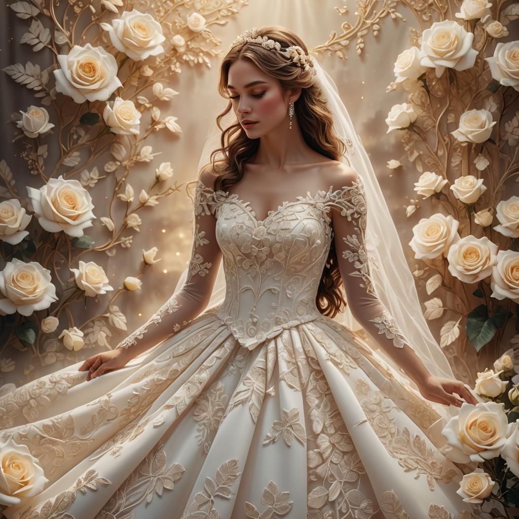 Fantasy Wedding Gown with Intricate White Roses
