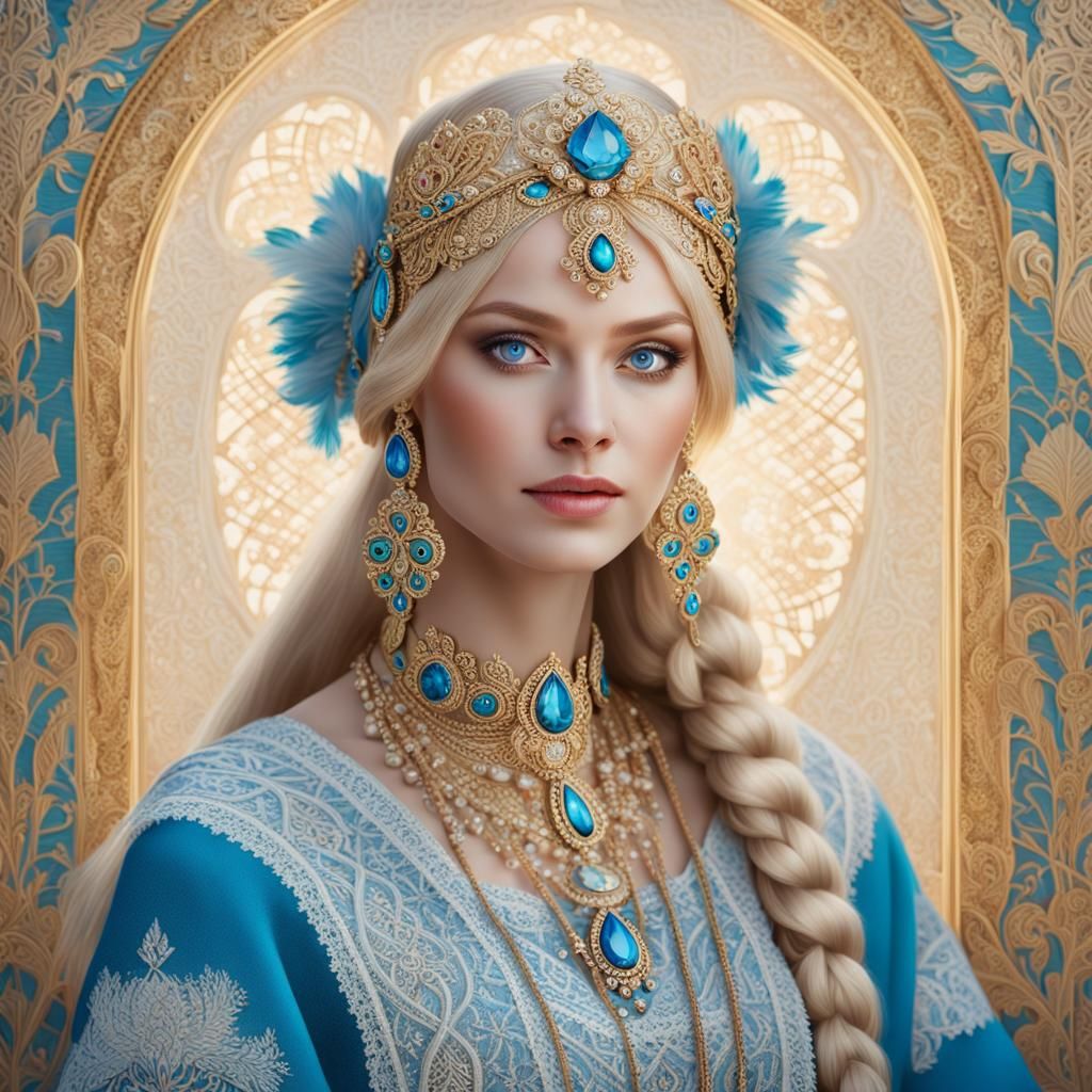 Slavic Beauty in Golden Light, Folk Realism Masterpiece