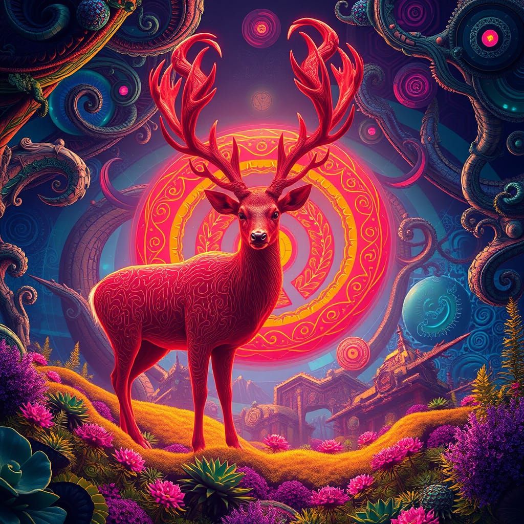 Mystic Deer Ouroboros: Detailed Matte Painting
