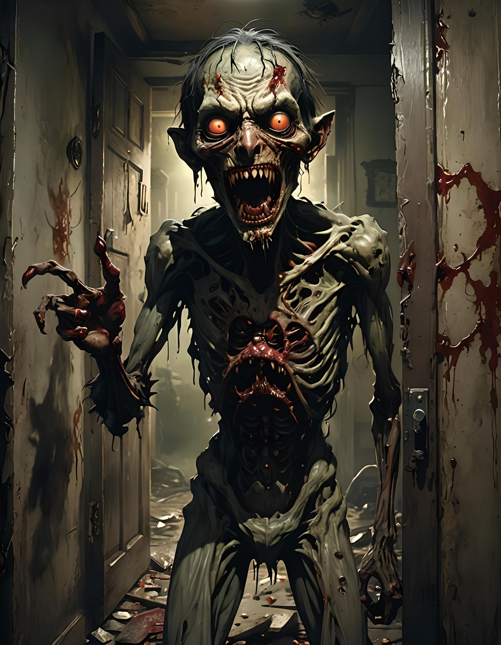 Disturbing Humanoid Figure with Cat in Anime Style