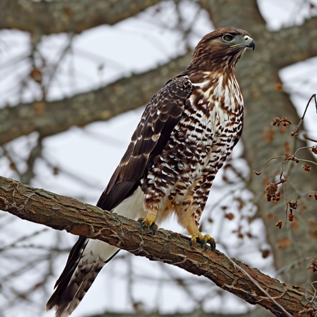 Intense Hawk Focuses on Bird Feeder