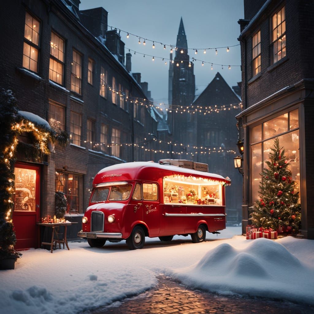 Vintage Christmas Food Truck in Whimsical Winter Wonderland