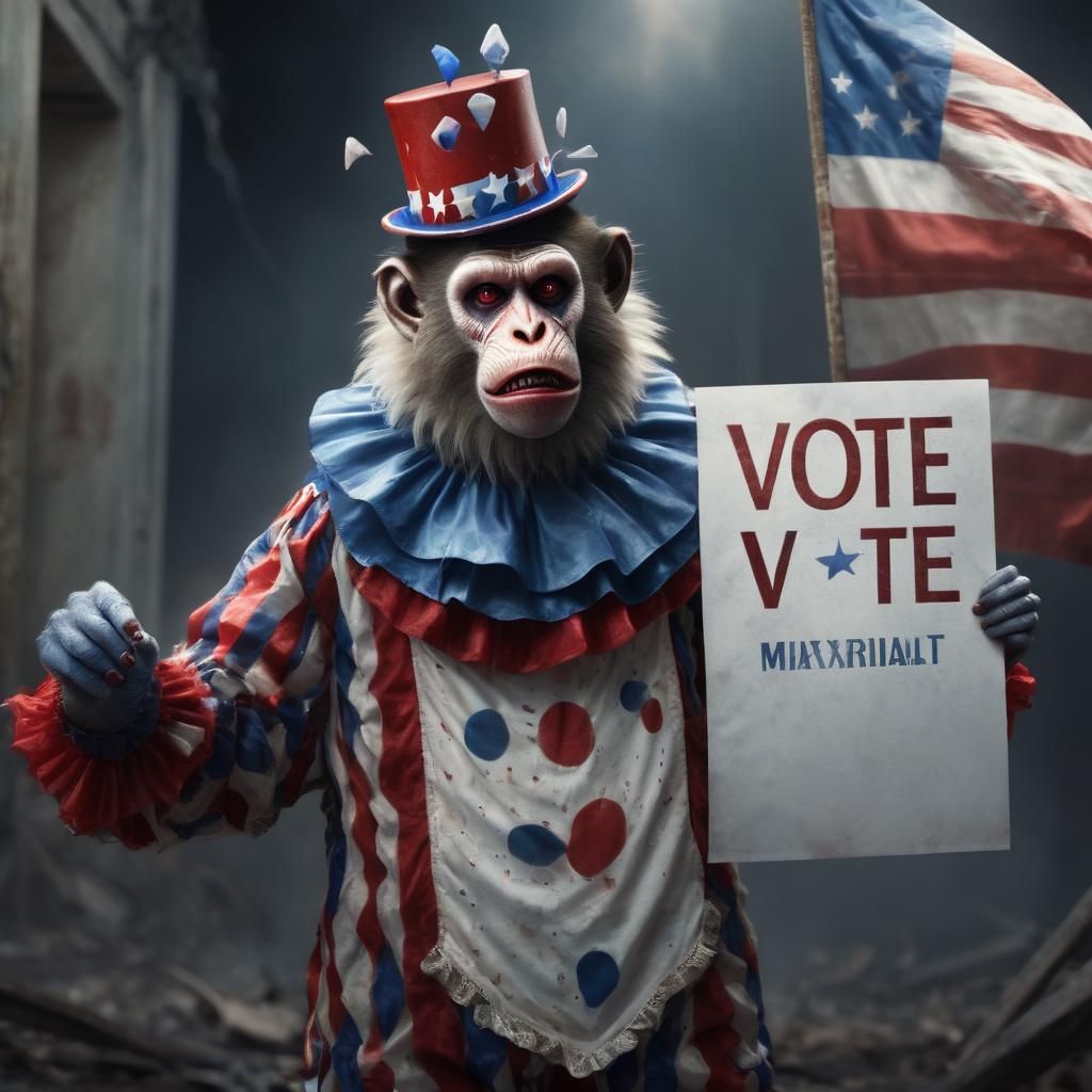 Epic Cinematic Zombie Clown in Red, White, and Blue