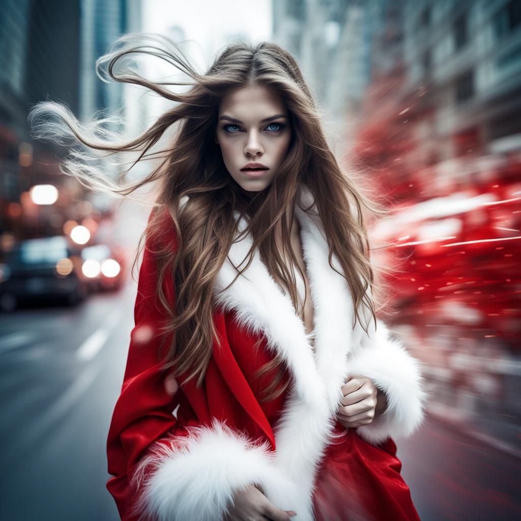 Ethereal Ghost Amidst City Landscapes in Santa Attire