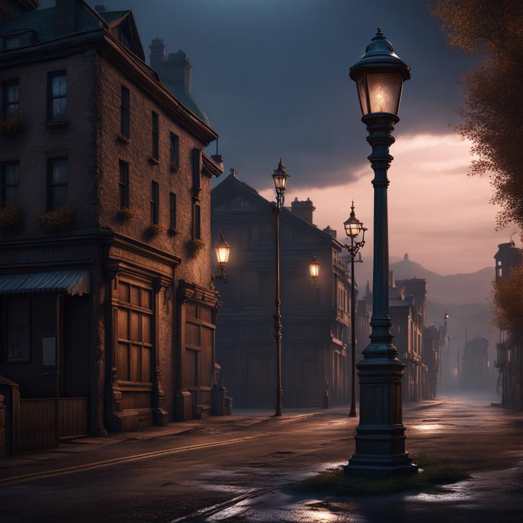 Ethereal Street Lamp in a Desolate Nighttime Scene
