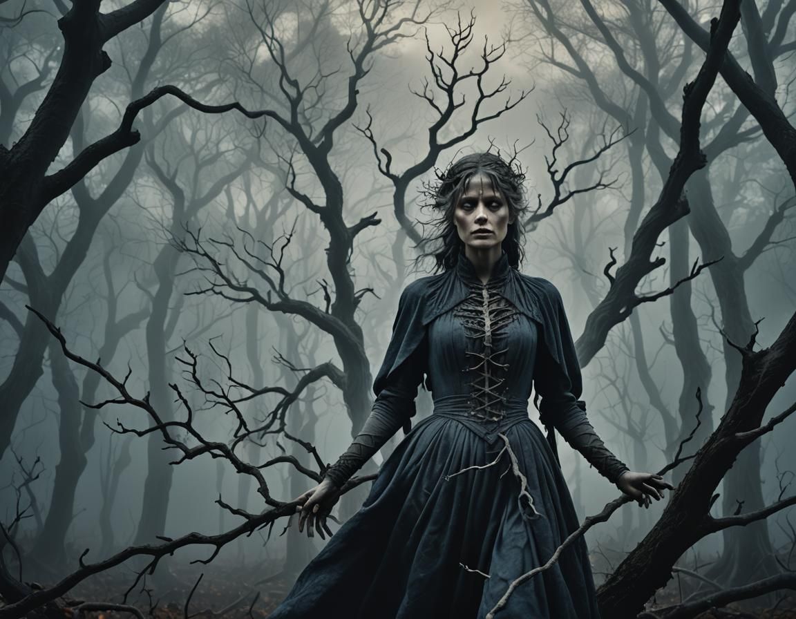 Misty Forest Spirit in Dark Romanticism Style