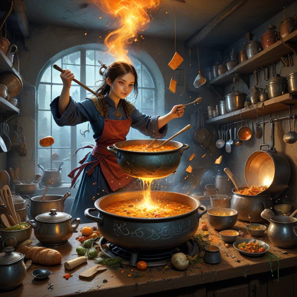 Magical Kitchen Chaos: Spellcaster's Soup Overflow