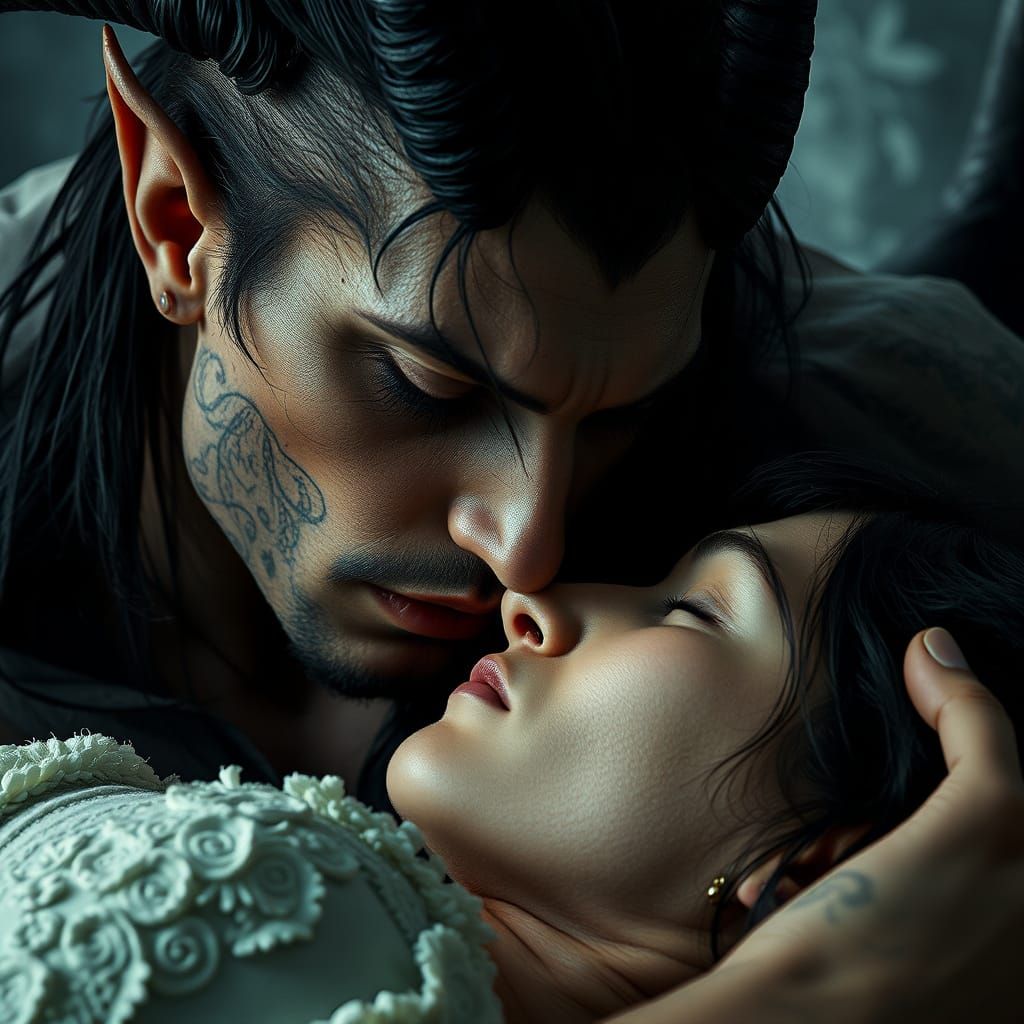 Ethereal Demon Embraces Slumbering Beauty