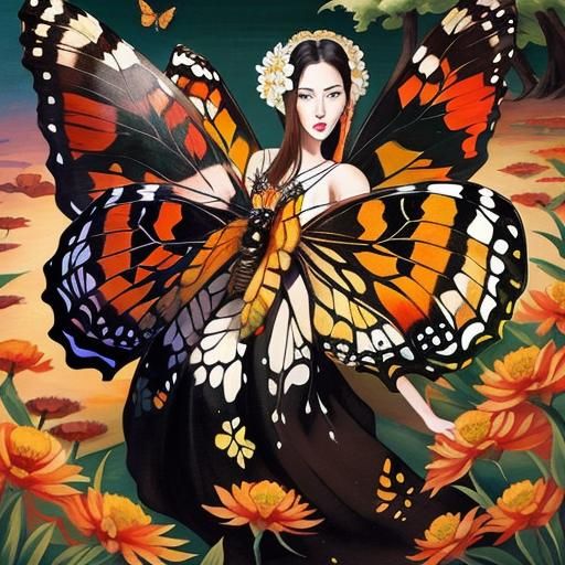 Watercolor Painting of Painted Lady Butterflies in a Serene...