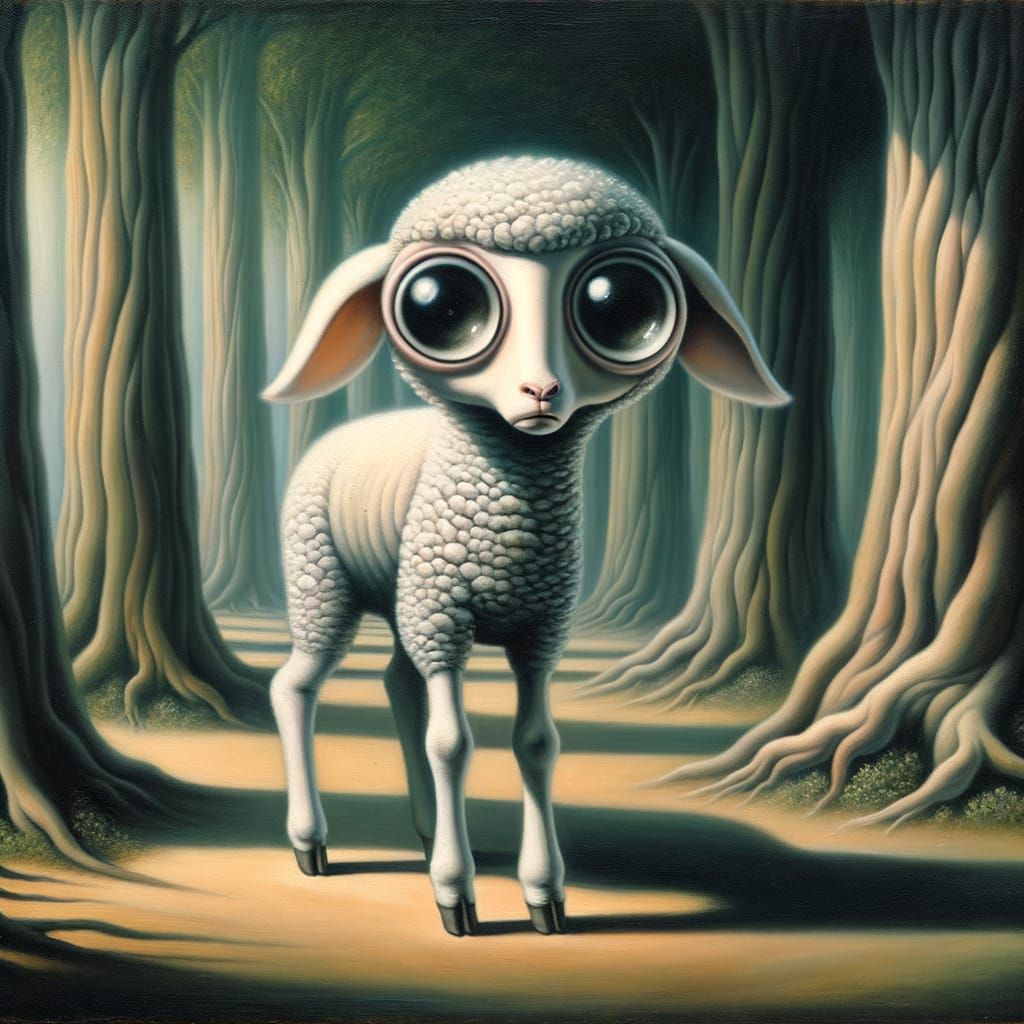Surreal Lamb in Dreamlike Forest, Old Masters Style