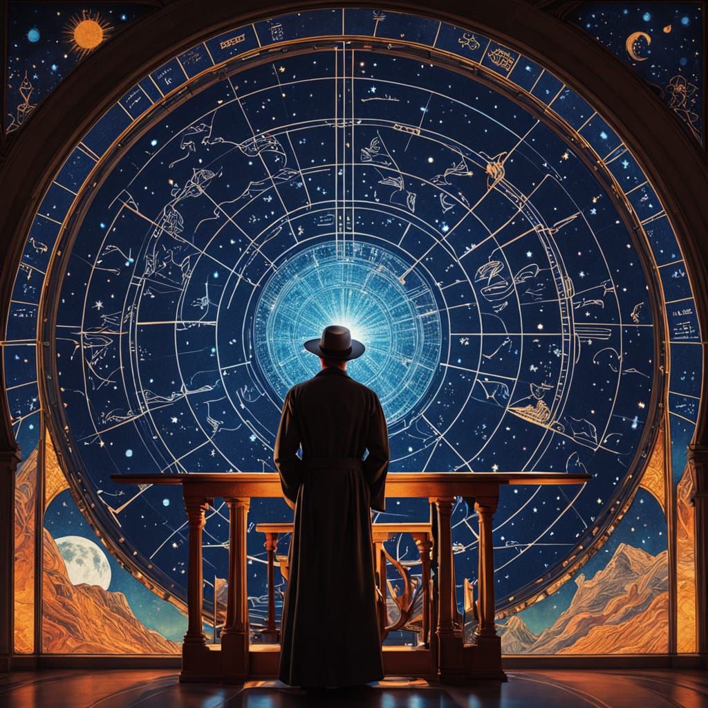 Celestial Cartographer in Art Nouveau Sci-Fi Style