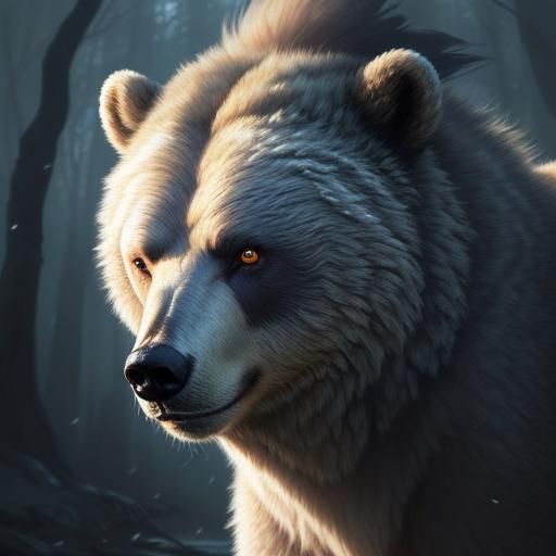 Regal Light Grey Bear-Goddess Charges Forward in Majestic Fa...